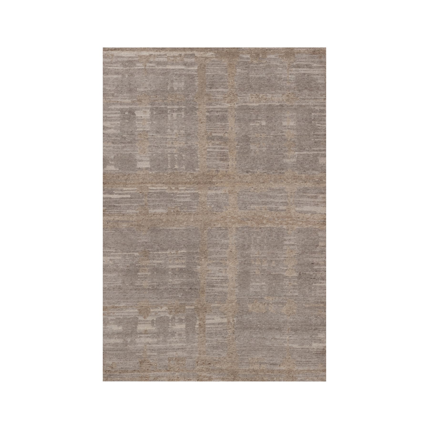 Amphora Brown, Modern Criss Cross Erased Design, Hand Spun Undyed Natural Wool, Hand Knotted, Oriental Rug